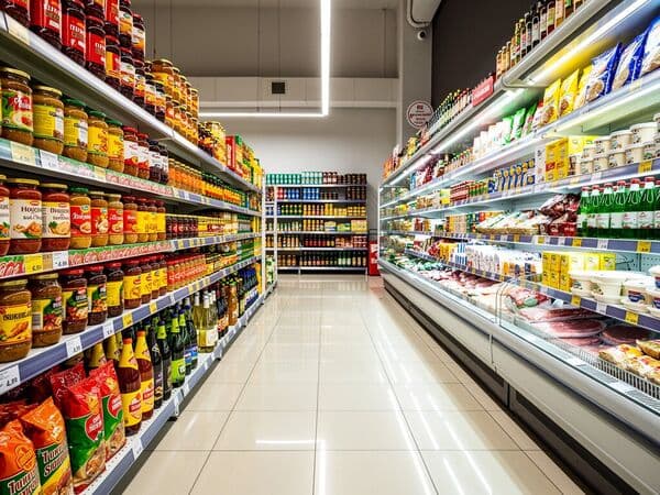 European grocery store shelves stocked with imported Eastern European products at Kalinka Euro Market