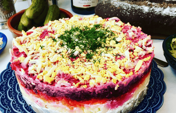 Herring under a fur coat salad pictured by Kalinka Euro Market